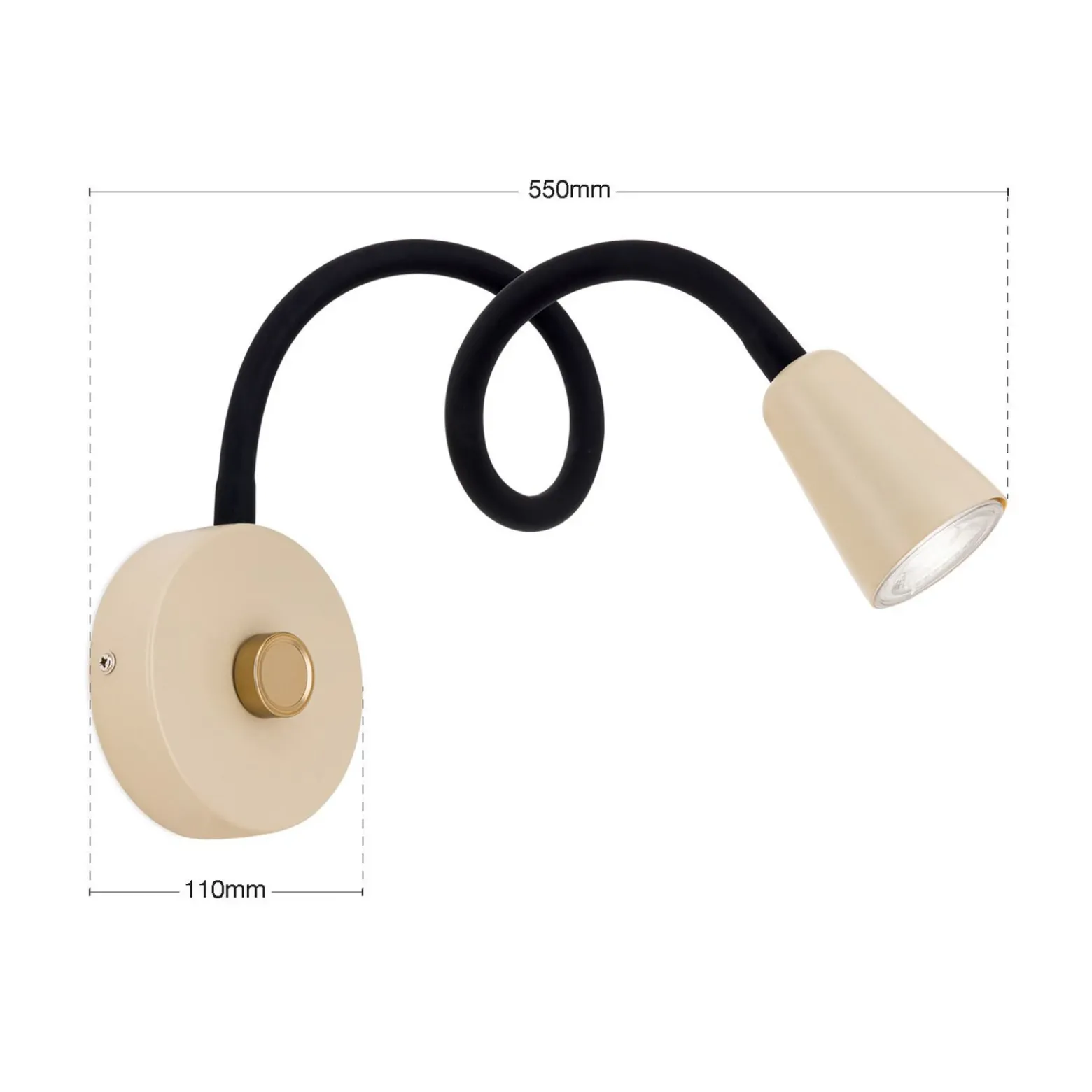 Aplique de pared Dotty, caqui, brazo flexible, atenuador, GU10