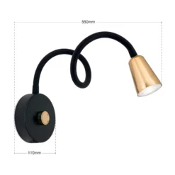 Aplique de pared Dotty, color latón, brazo flexible, atenuador, GU10