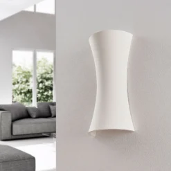 Aplique de pared Edon de Lindby, blanco, yeso, cóncavo, 30 cm