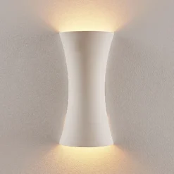Aplique de pared Edon de Lindby, blanco, yeso, cóncavo, 30 cm