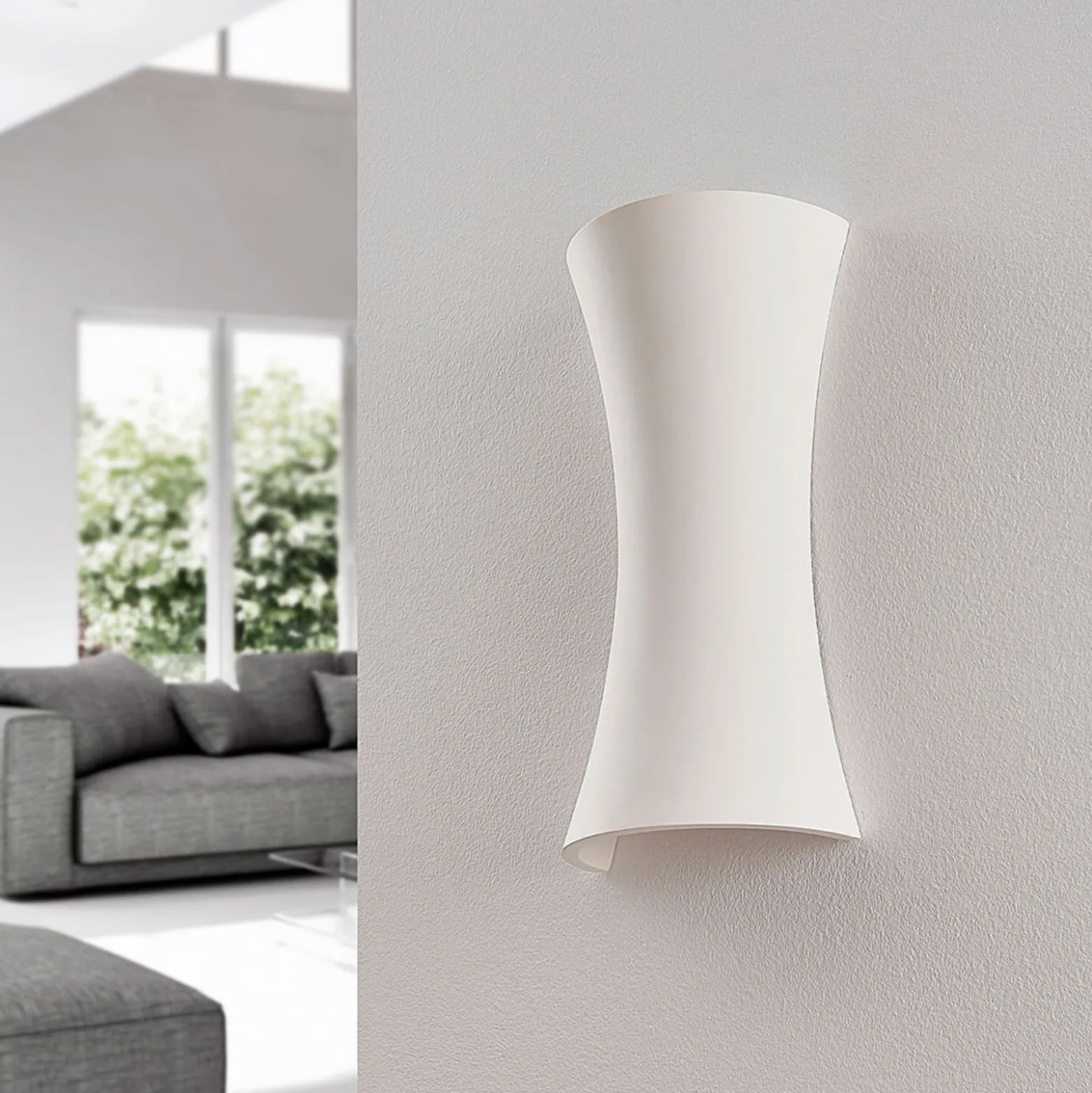 Aplique de pared Edon de Lindby, blanco, yeso, cóncavo, 30 cm