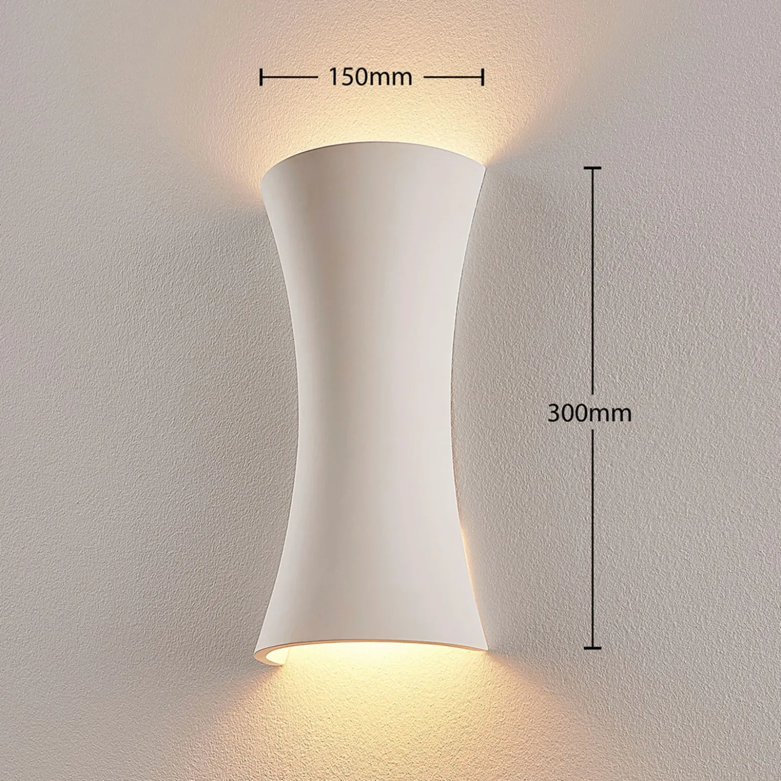 Aplique de pared Edon de Lindby, blanco, yeso, cóncavo, 30 cm