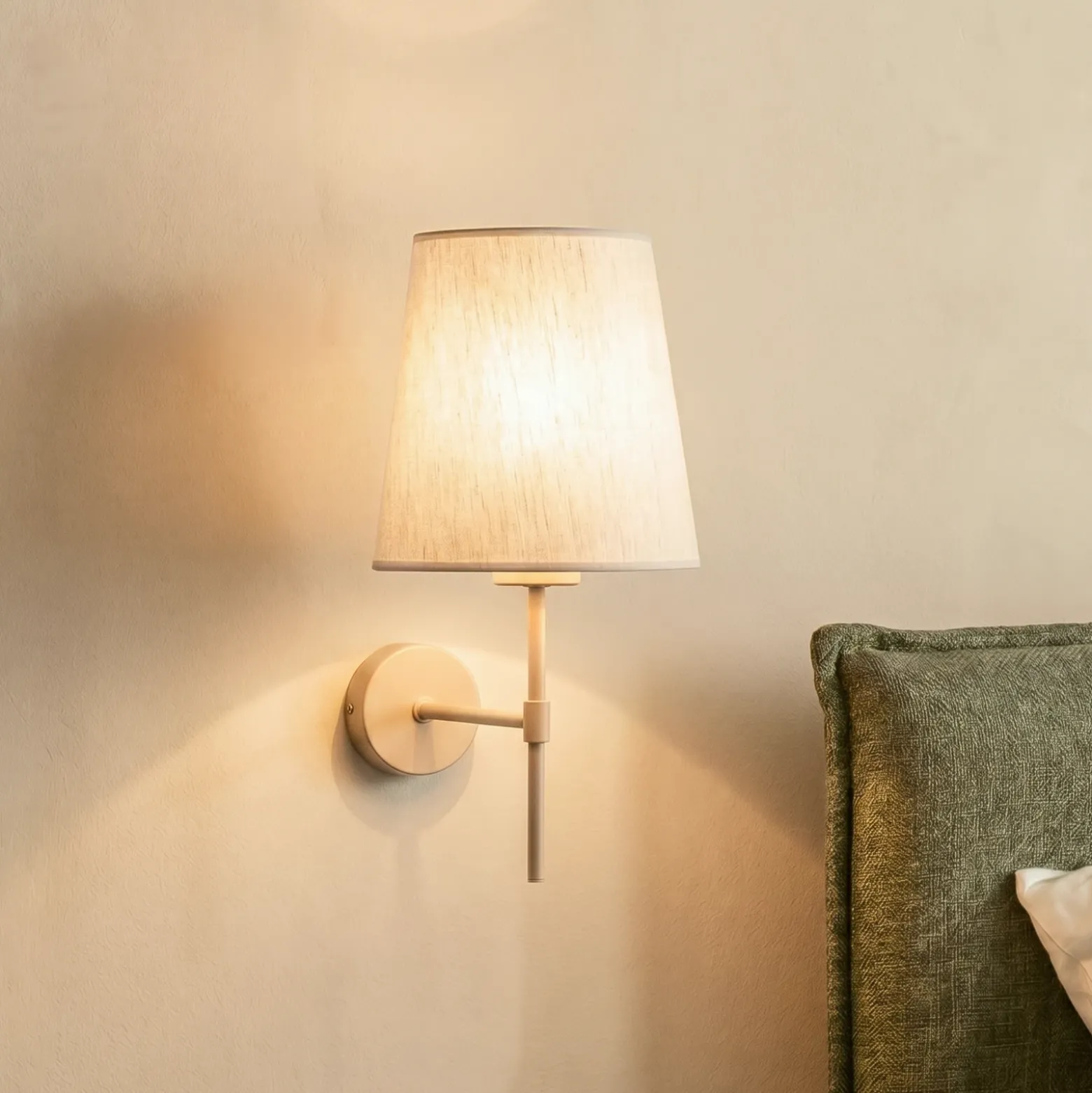 Aplique de pared Elizabeth, color arena/beige, de lino, 39 cm de altura, E27