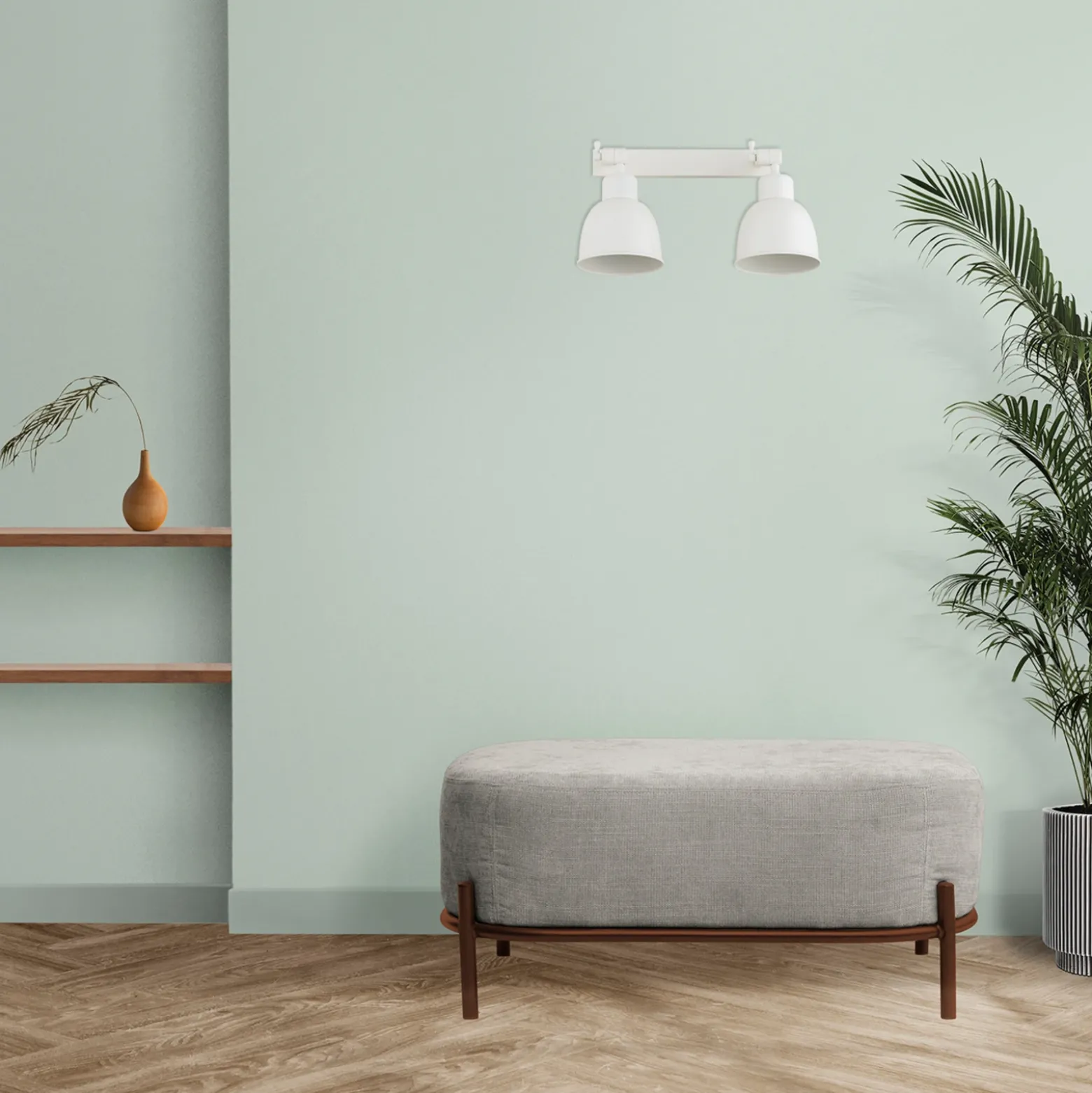 Aplique de pared Emoti, beige, 2 luces, acero, longitud 27 cm