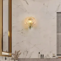 Aplique de pared en forma de concha, tintado ámbar, cristal, IP44