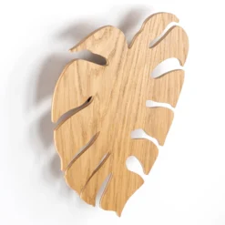 Aplique de pared Envostar Folah, forma de hoja, madera clara, 40 x 35 cm