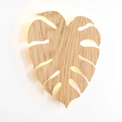 Aplique de pared Envostar Folah, forma de hoja, madera clara, 40 x 35 cm