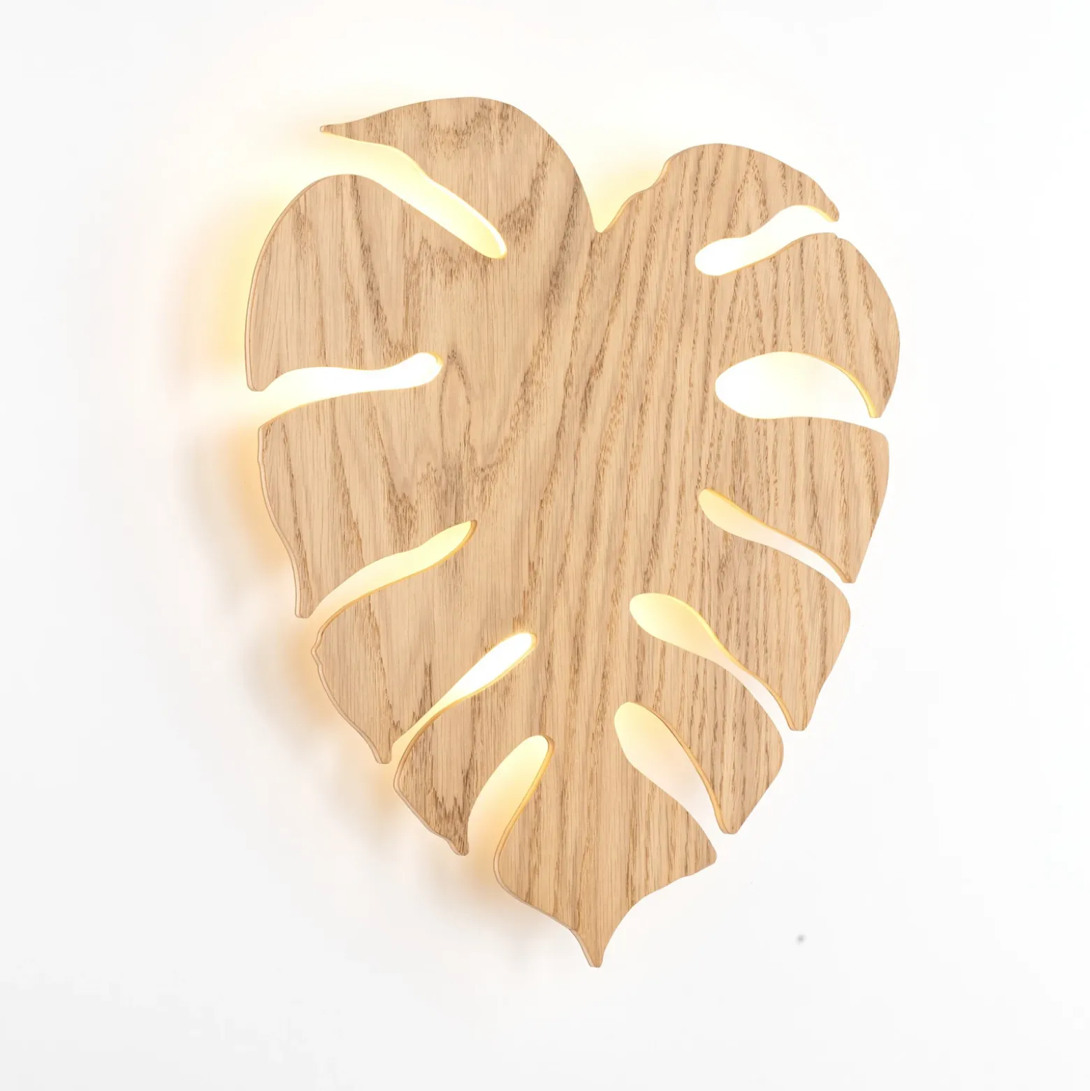 Aplique de pared Envostar Folah, forma de hoja, madera clara, 40 x 35 cm