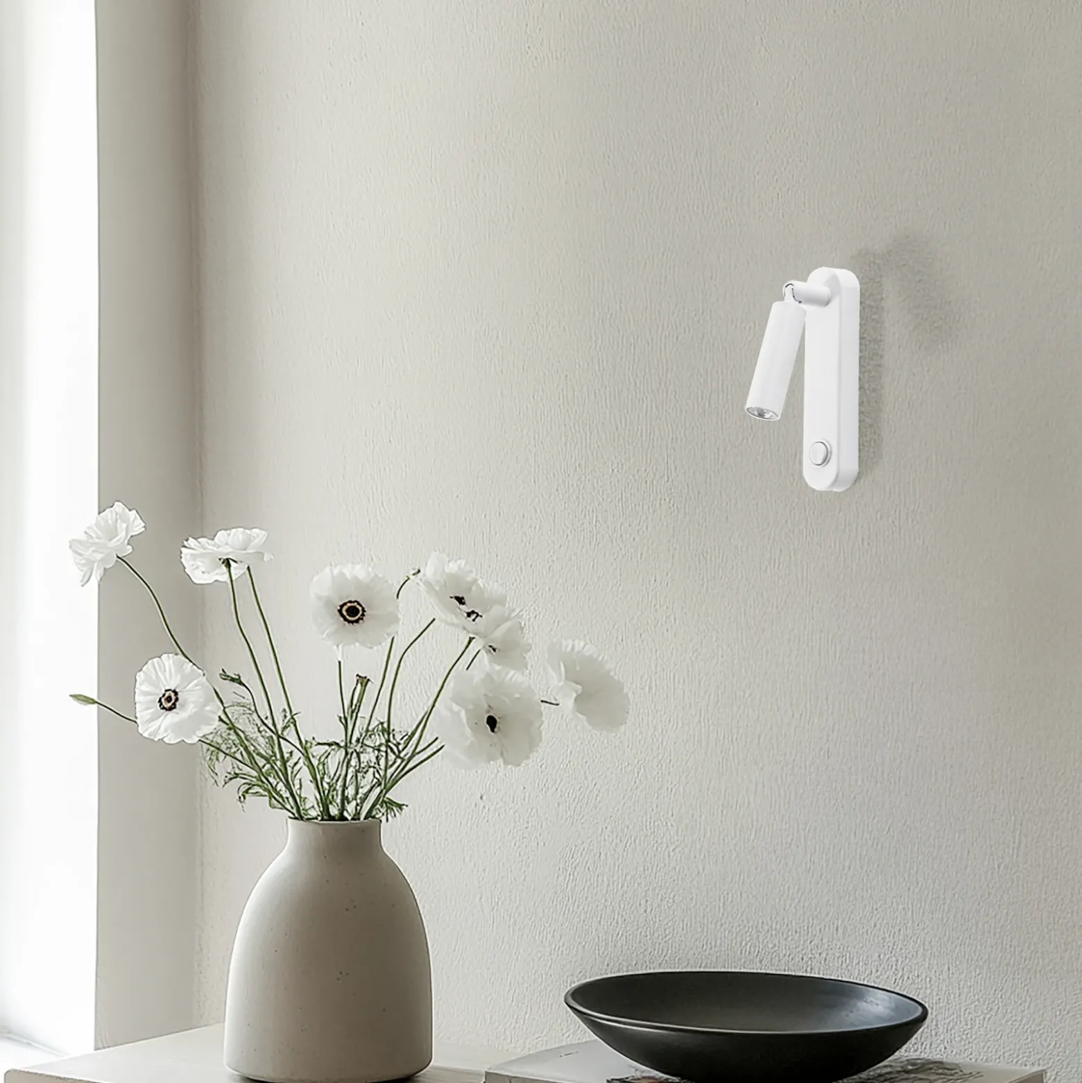 Aplique de pared Enzo Long, blanco, metal, 22 cm, regulable, G9