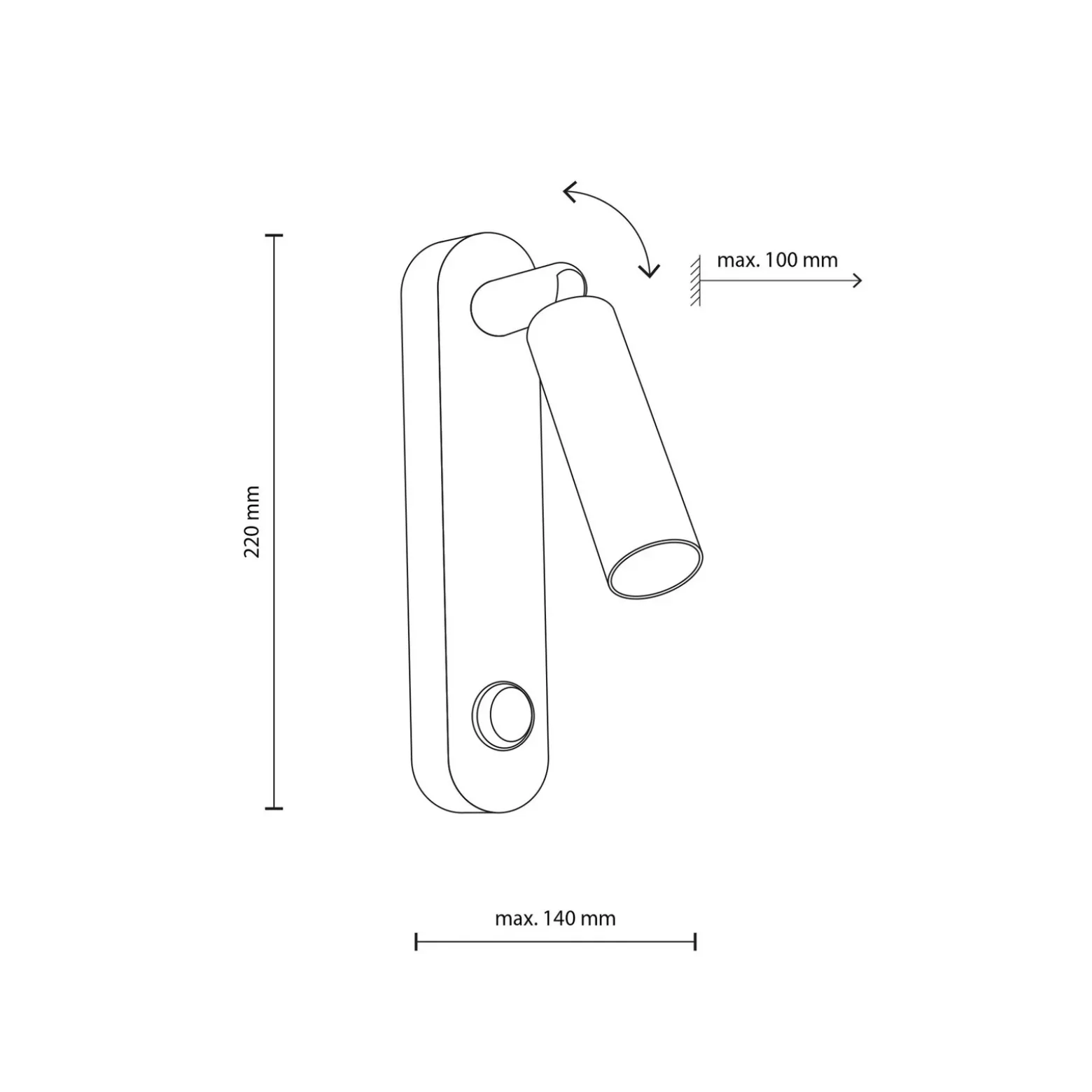 Aplique de pared Enzo Long, blanco, metal, 22 cm, regulable, G9