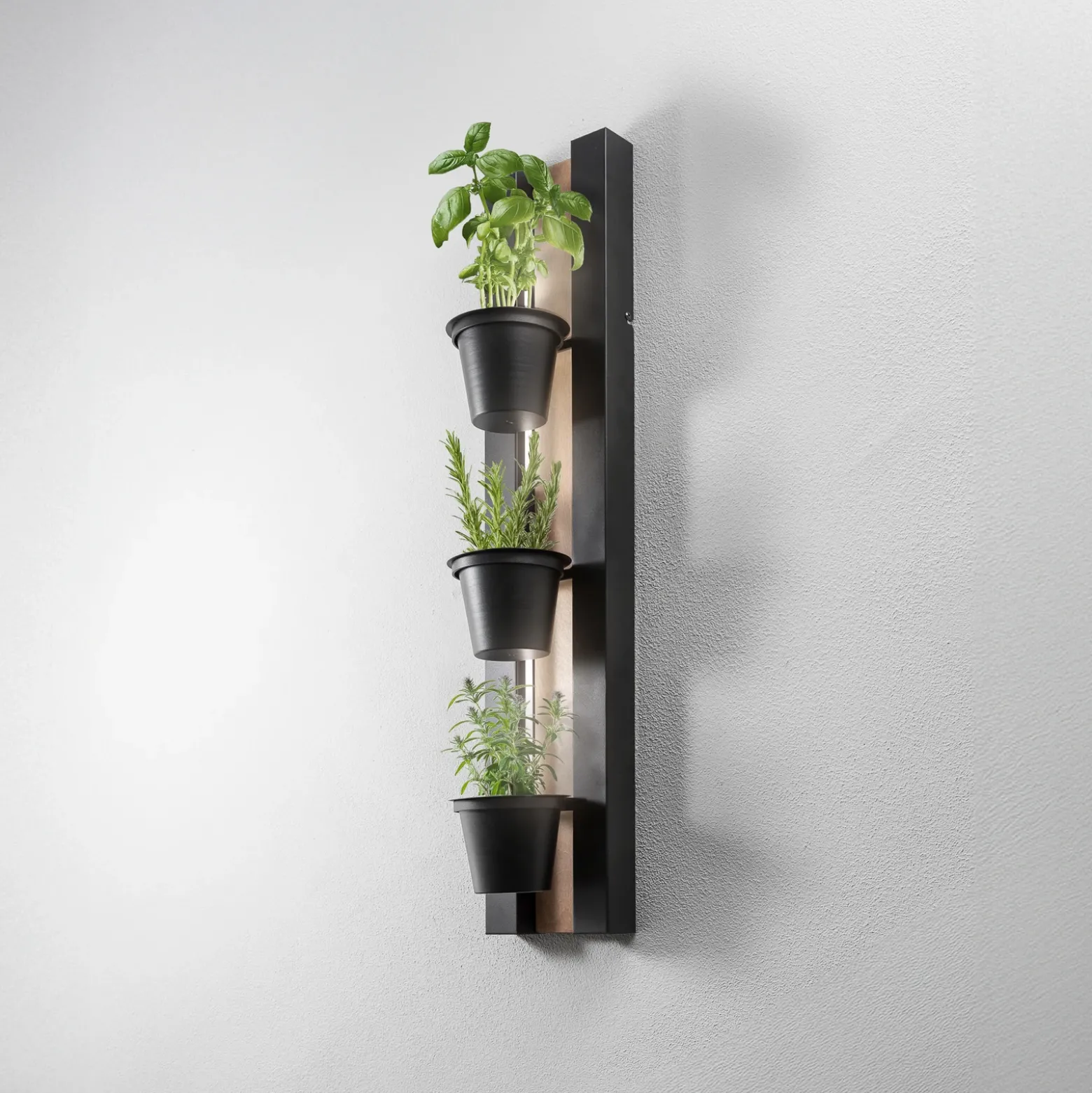 Aplique de pared Estantería, acero negro/madera, 90 cm de altura