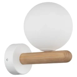 Aplique de pared Estera, blanco/color madera, cristal, G9