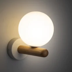 Aplique de pared Estera, blanco/color madera, cristal, G9