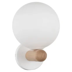Aplique de pared Estera, blanco/color madera, cristal, G9