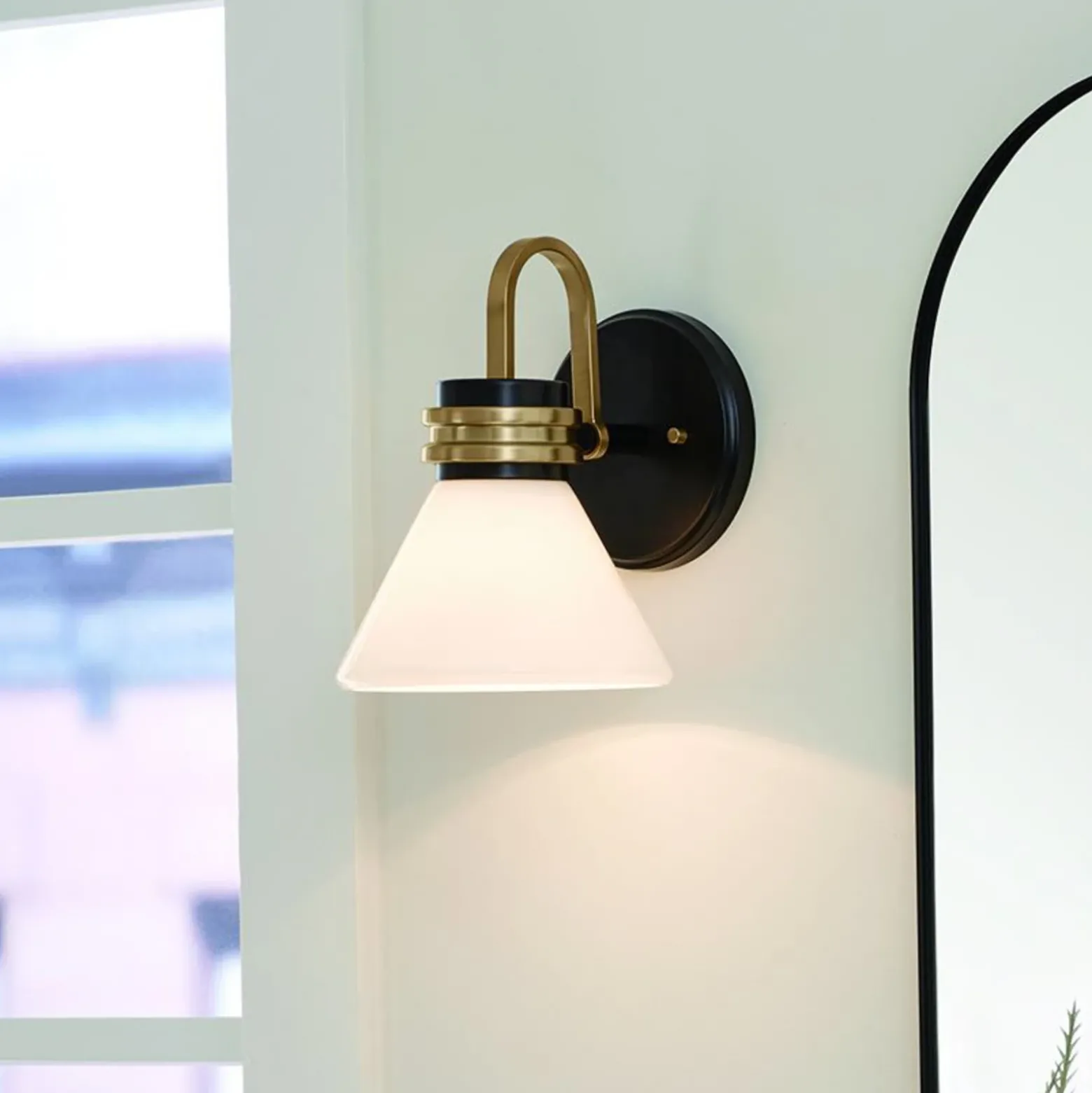 Aplique de pared Farum 1, negro/bronce, acero, cristal, G9