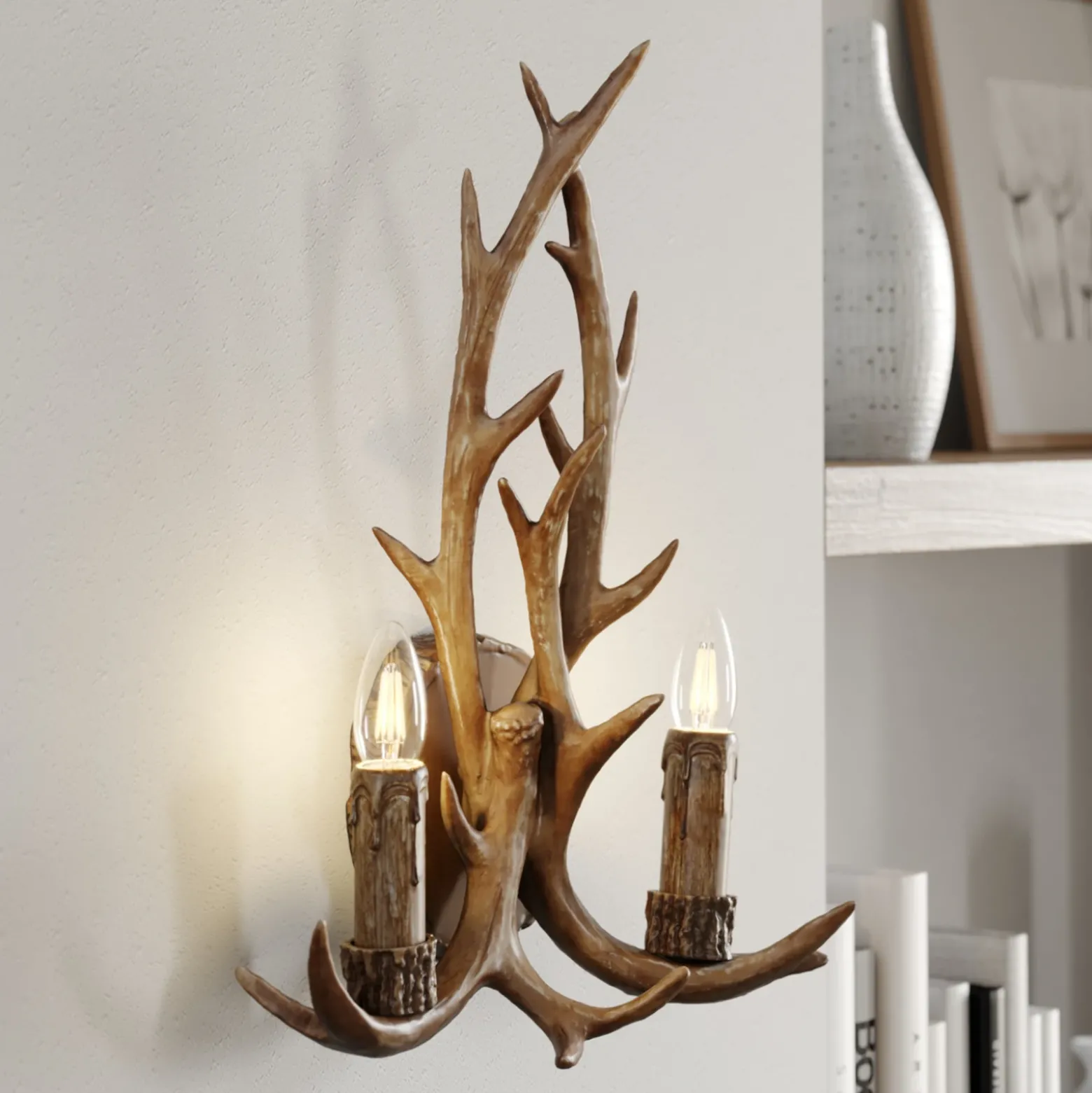 Aplique de pared Fibi de Lindby, marrón, asta, 2 luces, E14