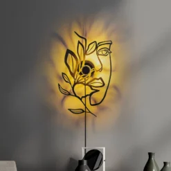 Aplique de pared Flower Faced, negro, metal, 54 x 34 cm, enchufe