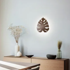 Aplique de pared Folah, nogal, 40 x 35 cm, forma de hoja