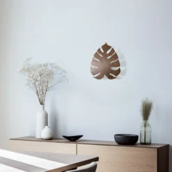 Aplique de pared Folah, nogal, 40 x 35 cm, forma de hoja