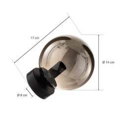 Aplique de pared Glassy, negro, grafito, cristal, E14, Ø 14 cm
