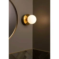 Aplique de pared Globen Lighting ART DECO, latón/blanco Ø 16 cm IP44