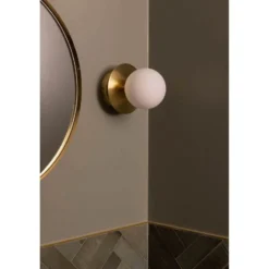 Aplique de pared Globen Lighting ART DECO, latón/blanco Ø 16 cm IP44
