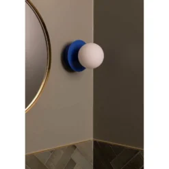 Aplique de pared Globen Lighting ART DECO, azul/blanca, Ø 16 cm, IP44