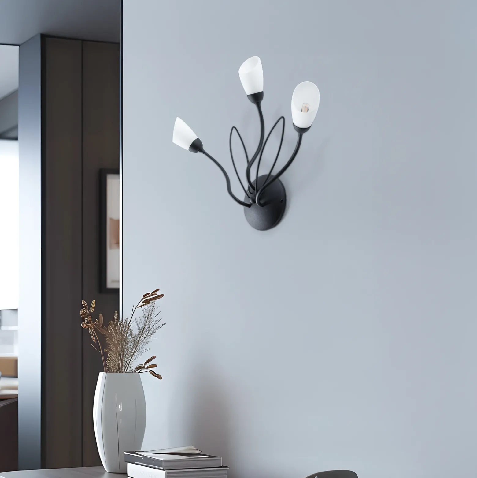 Aplique de pared Gloriosa, negro, cristal, 3 luces