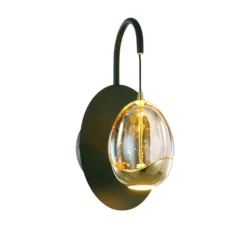 Aplique de pared Golden Egg, negro/ámbar, altura 28 cm, metal/vidrio