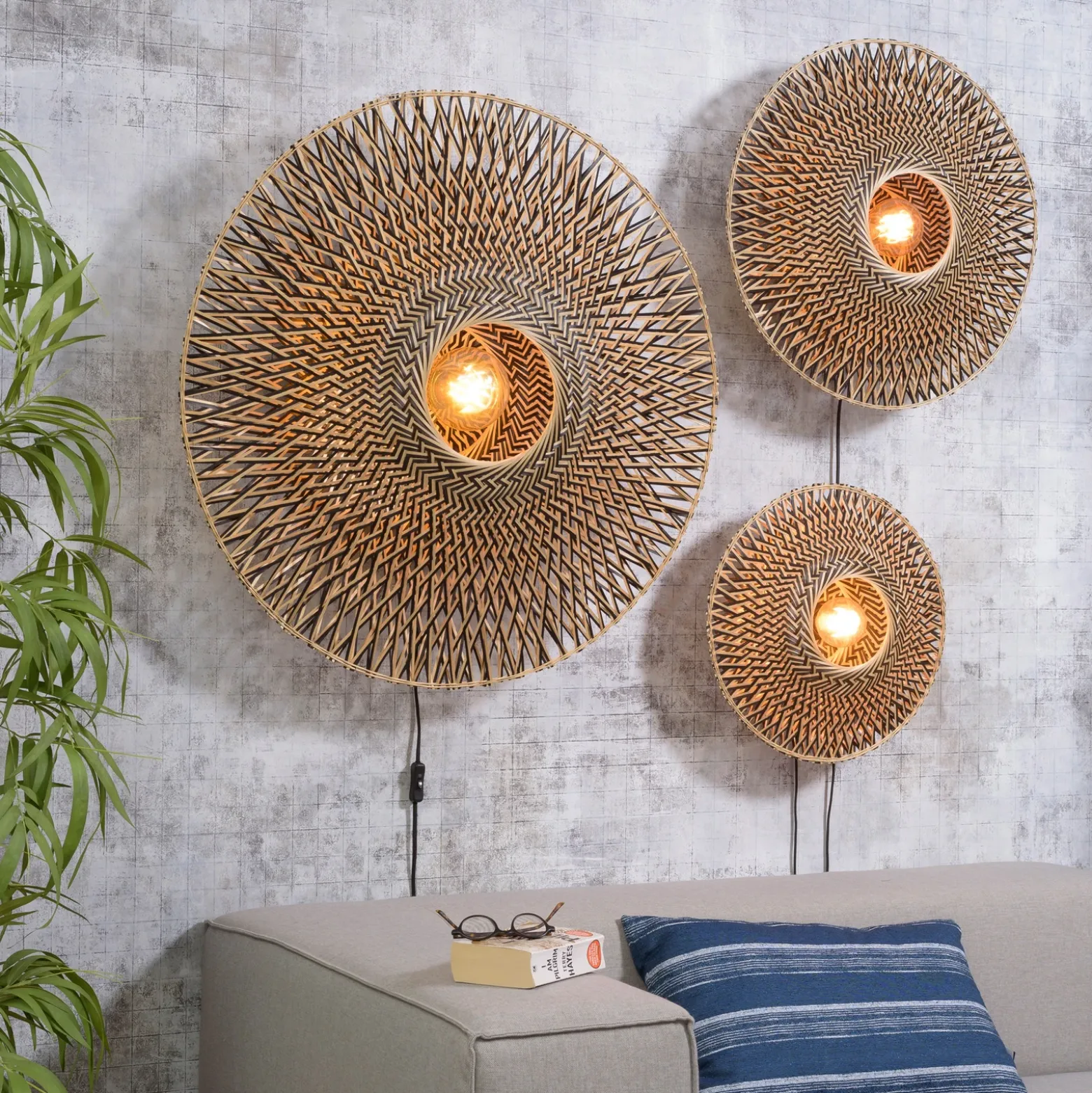Aplique de pared GOOD & MOJO Bali de bambú, Ø 87 cm