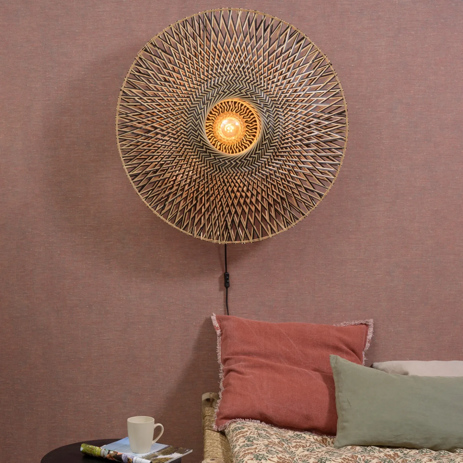 Aplique de pared GOOD & MOJO Bali de bambú, Ø 87 cm