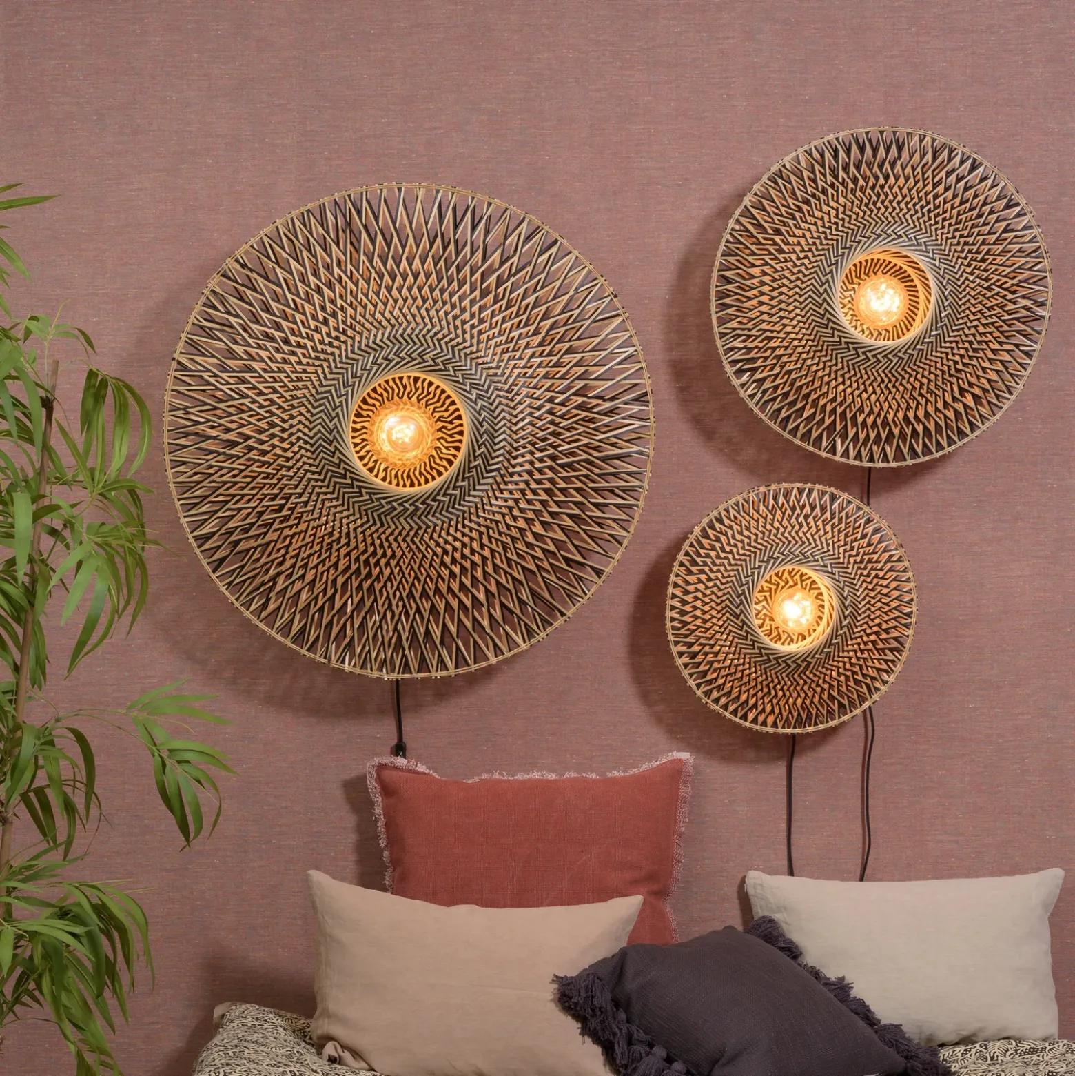 Aplique de pared GOOD & MOJO Bali de bambú, Ø 60 cm