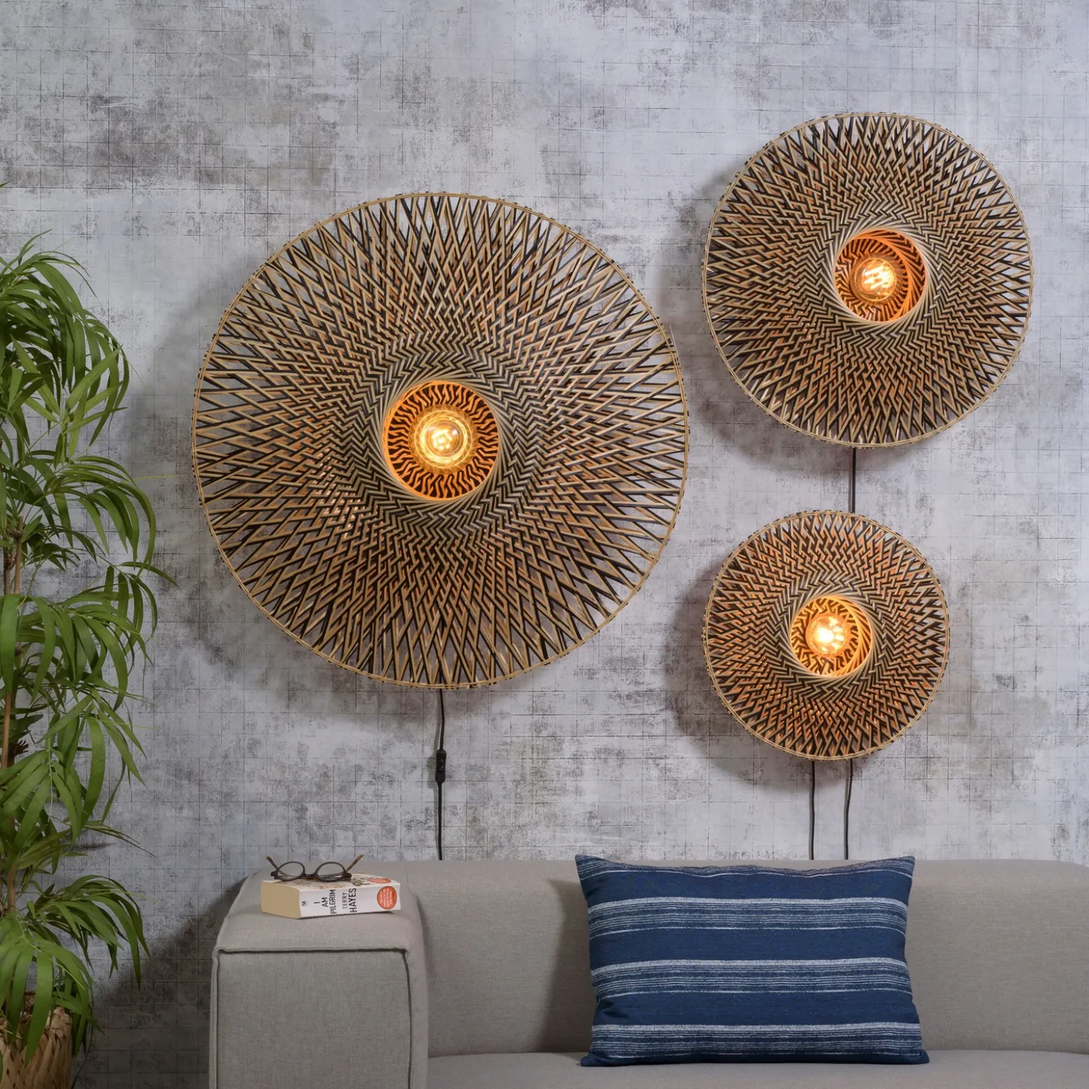 Aplique de pared GOOD & MOJO Bali de bambú, Ø 44 cm