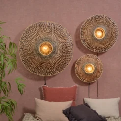 Aplique de pared GOOD & MOJO Bali de bambú, Ø 44 cm