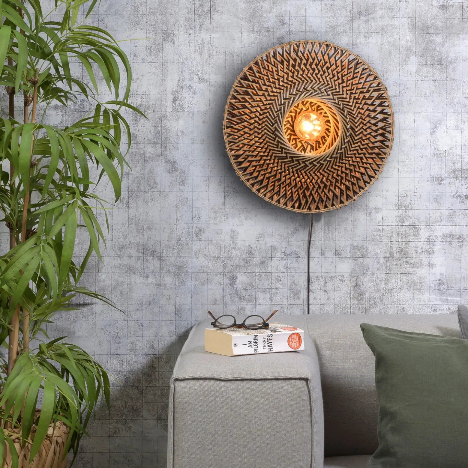 Aplique de pared GOOD & MOJO Bali de bambú, Ø 44 cm
