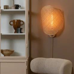 Aplique de pared GOOD & MOJO Kinabalu, color natural, 50 cm, con enchufe de