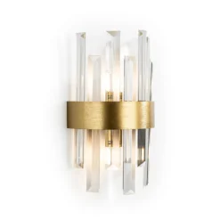 Aplique de pared Grace, de 2 luces, color dorado, hierro, cristal
