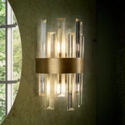 Aplique de pared Grace, 2 luces, dorado, hierro, cristal