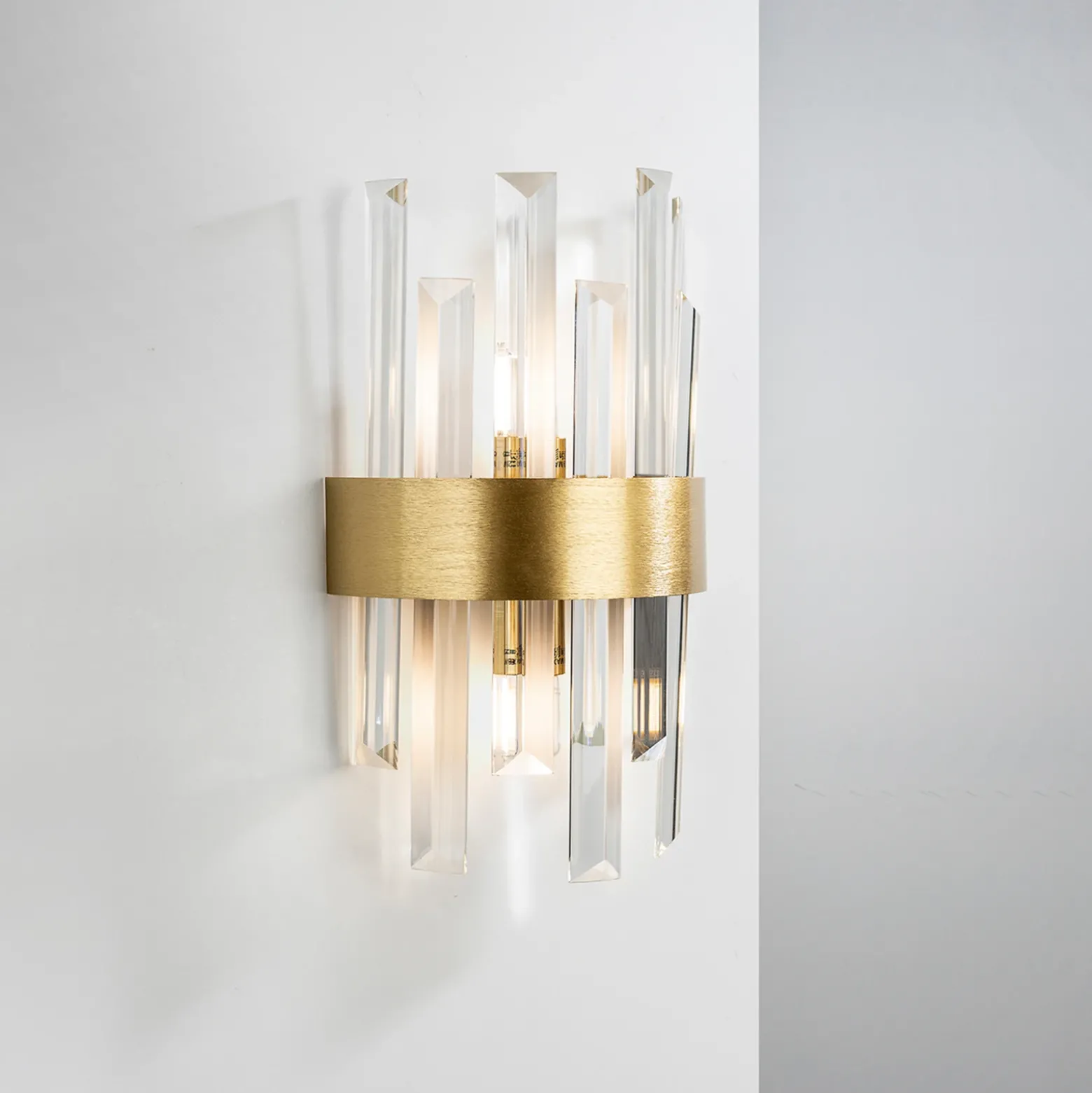 Aplique de pared Grace, 2 luces, dorado, hierro, cristal