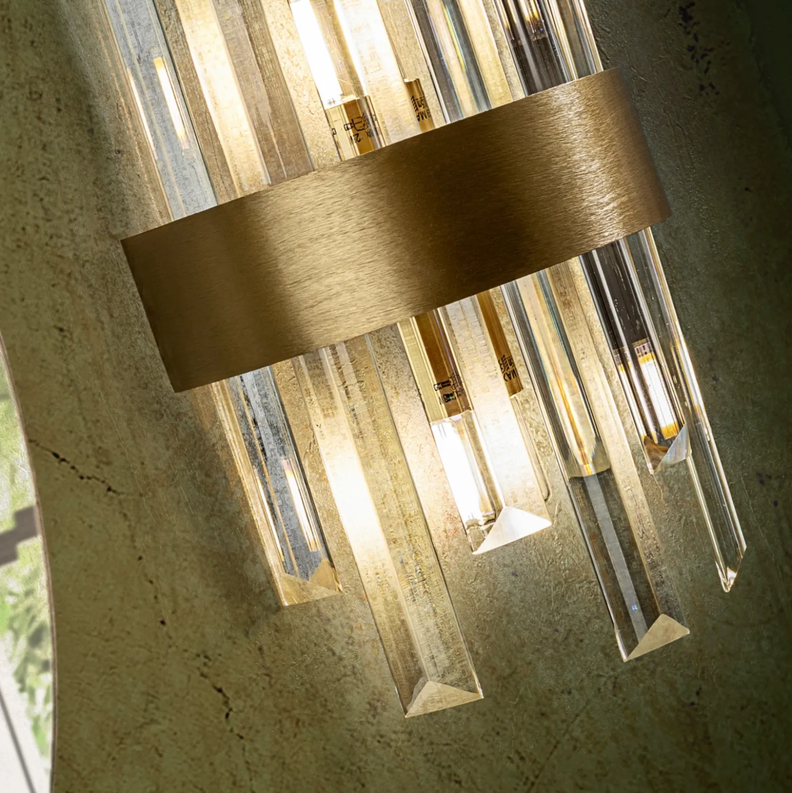 Aplique de pared Grace, 2 luces, dorado, hierro, cristal