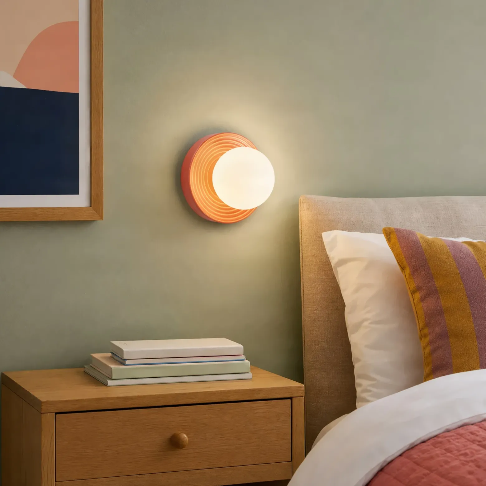 Aplique de pared Harriet de Lindby, naranja/blanco, cerámica, Ø 22 cm, G9