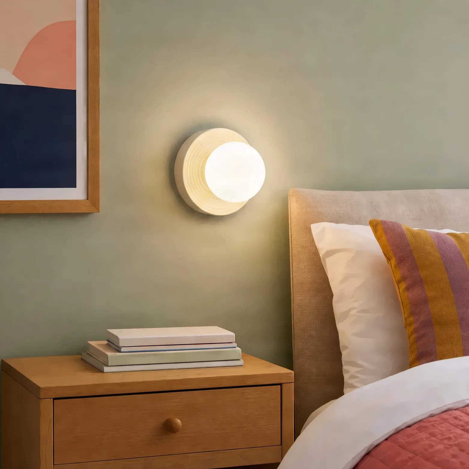 Aplique de pared Harriet de Lindby, beige/blanco, cerámica, Ø 22 cm, G9