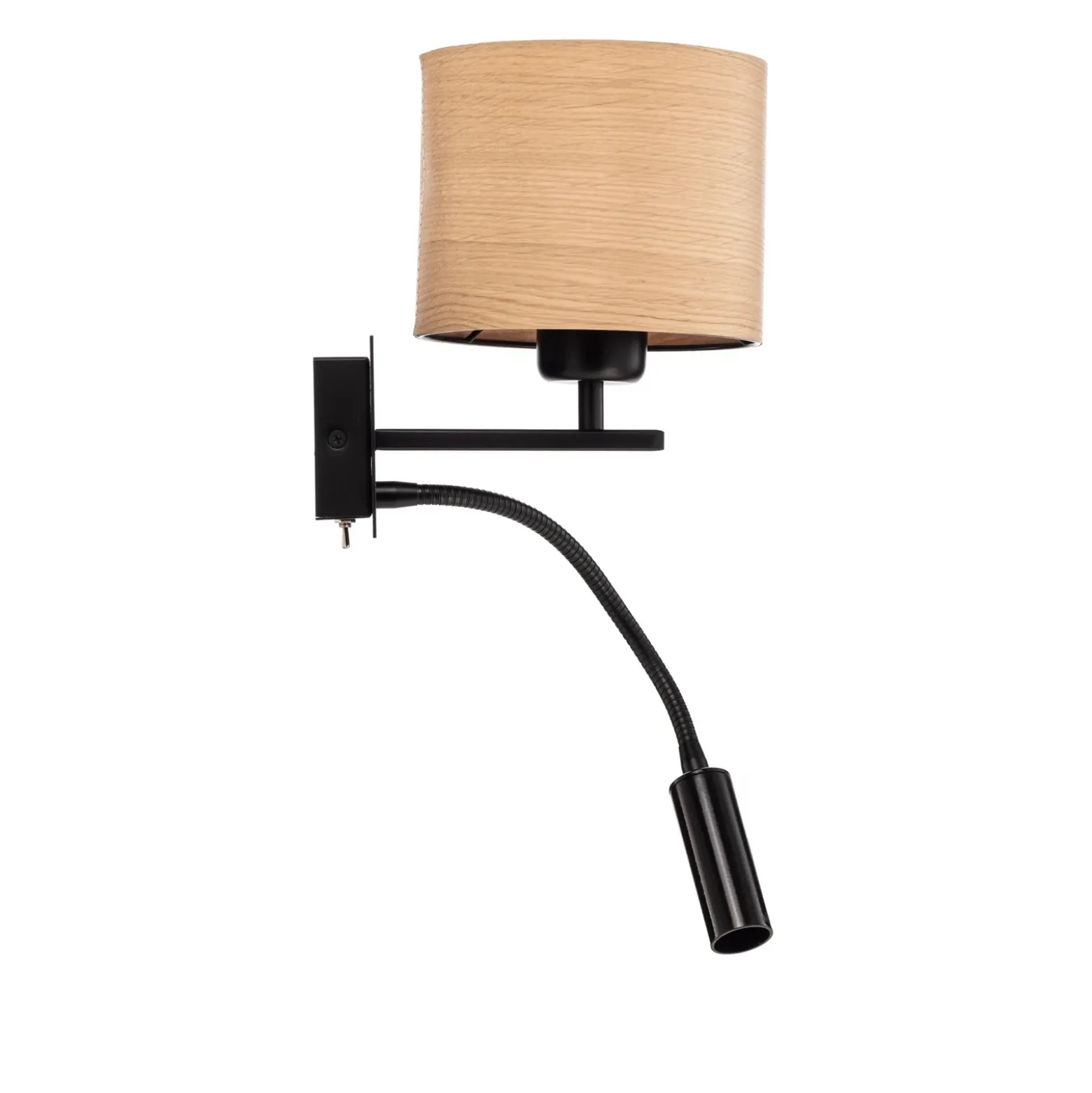 Aplique de pared Harry, redondo, negro/madera clara