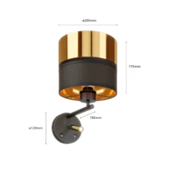 Aplique de pared Hilton negro/dorado con brazo de lectura LED