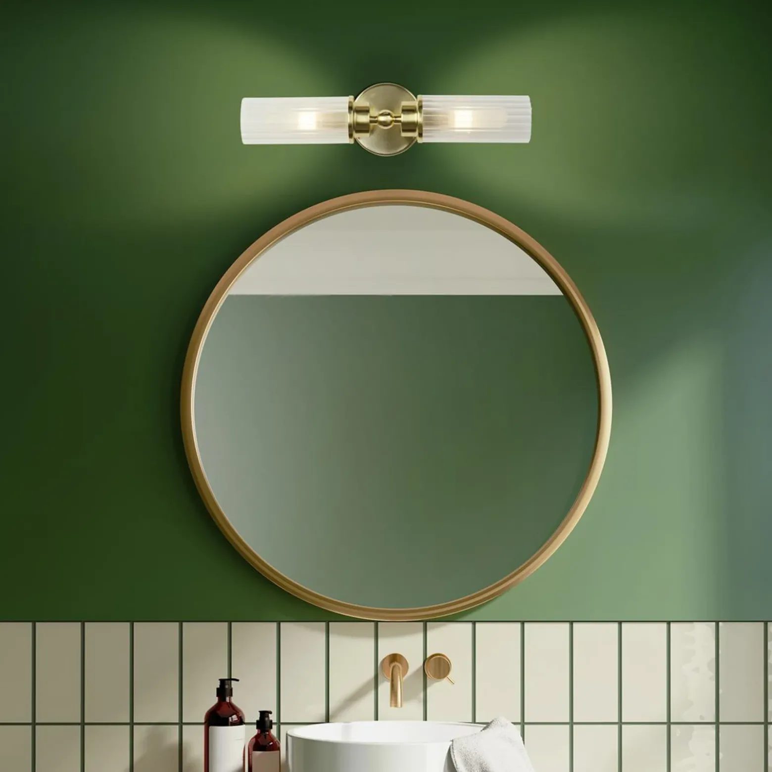 Aplique de pared Imperial, latón, 2 luces, acero, cristal, IP44
