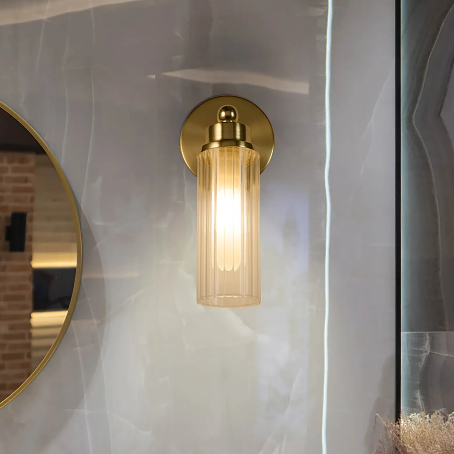 Aplique de pared Imperial, latón, 1 luz, acero, cristal, IP44