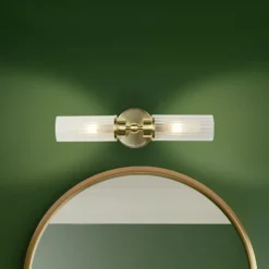 Aplique de pared Imperial, latón, 2 luces, acero, cristal, IP44