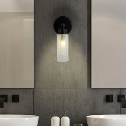 Aplique de pared Imperial, negro, 1 luz, acero, cristal, IP44