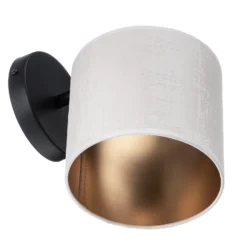 Aplique de pared Jari con pantalla de tela, blanco-dorado
