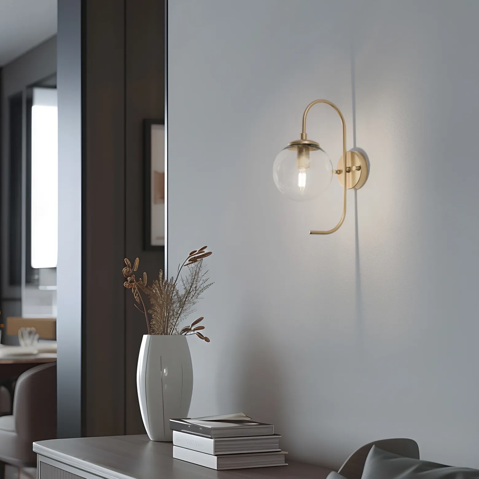 Aplique de pared Jewel, dorado, cristal, altura 36 cm, E14